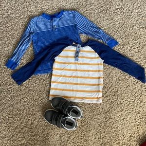 2 long sleeve tops and Carter’s dress shoes